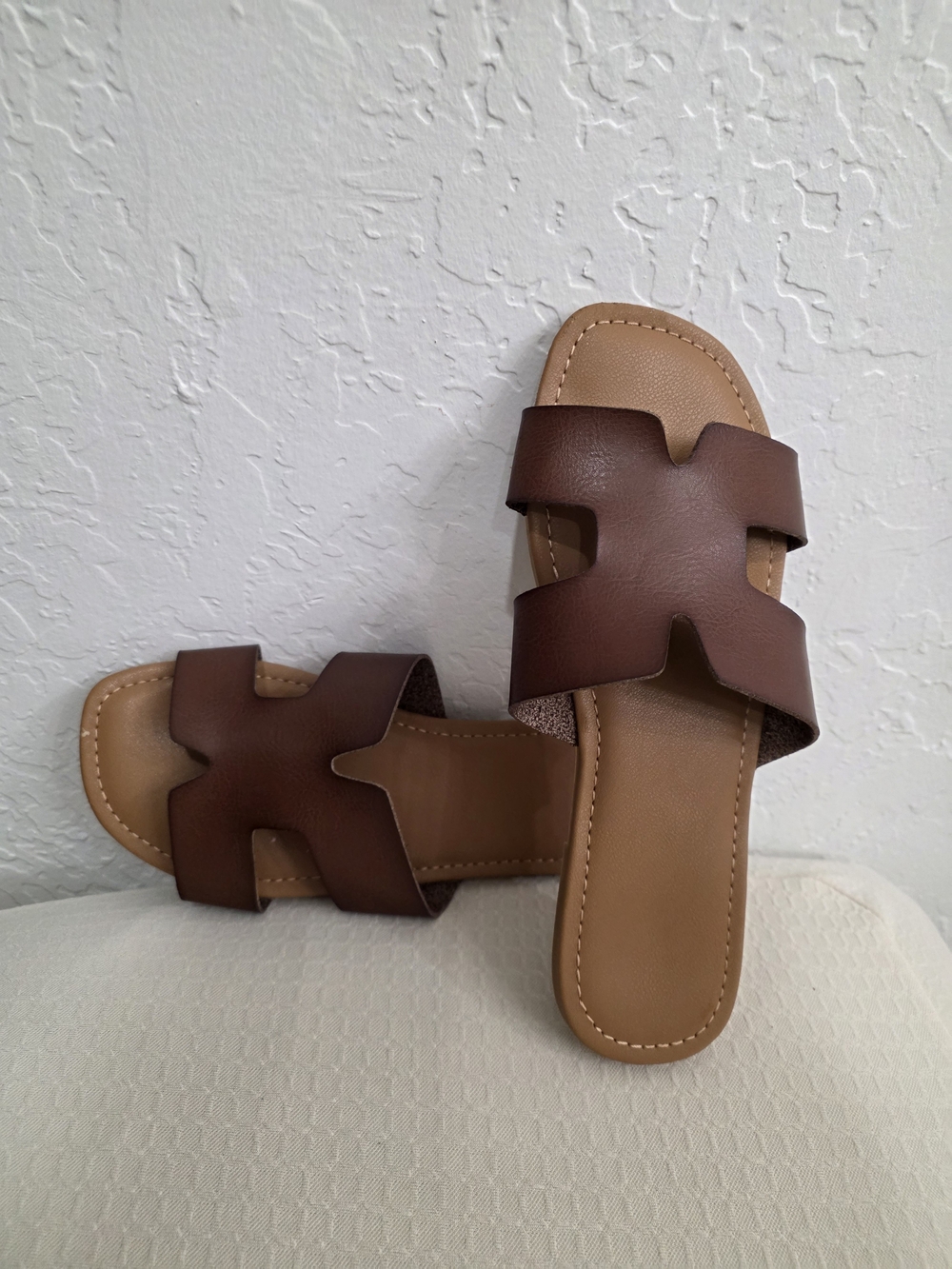 Brown Leather Slide Sandals for Women